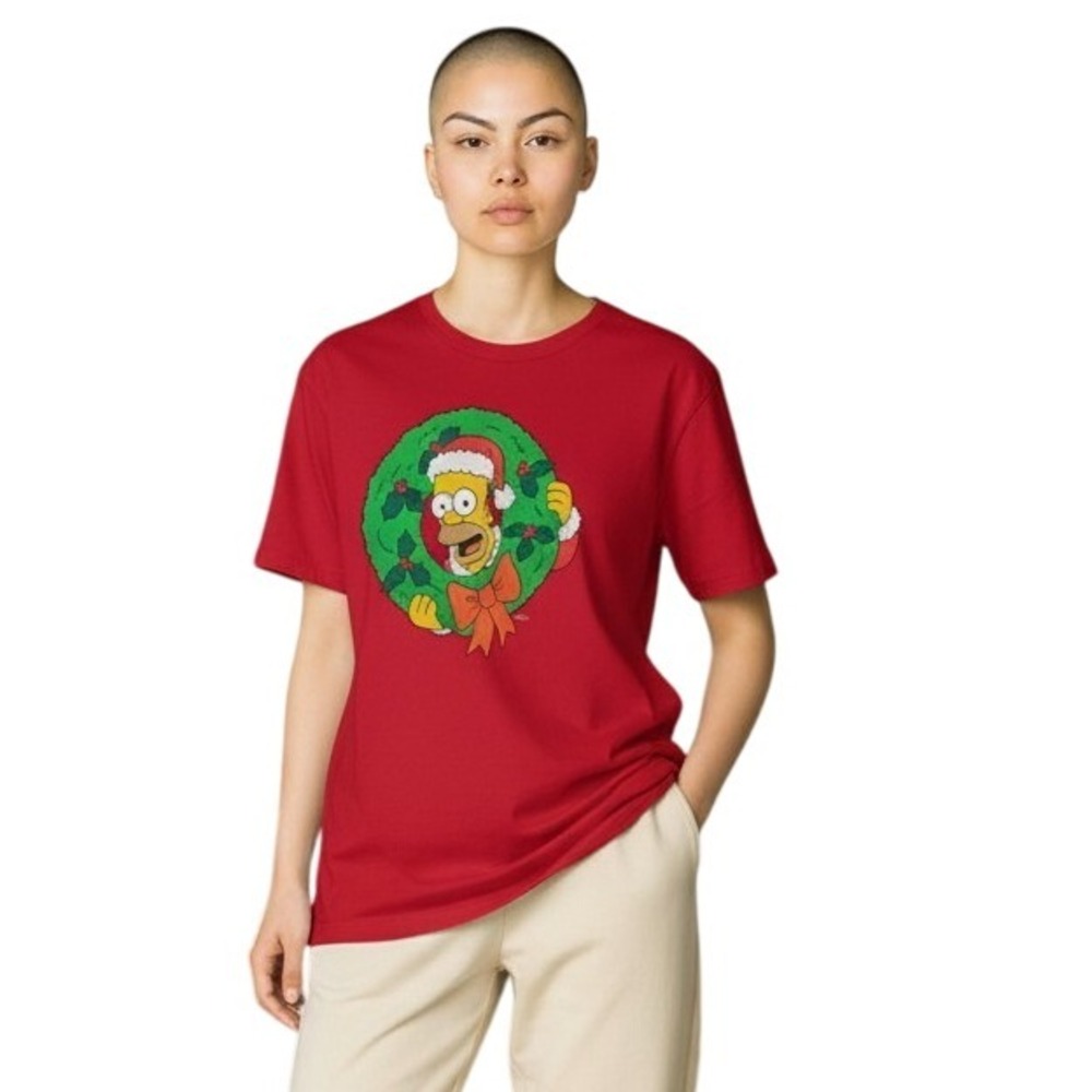 Old Navy The Simpsons Homer Wreath Christmas Red‎ T Shirt Mens XL Extra Large